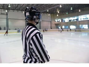 A referee works a minor league hockey game at the Co-operators Centre. MICHAEL BELL / Regina Leader-Post.