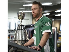 Riders receiver Rob Bagg and the Grey Cup were on hand for Monday's announcement regarding CFL Week in Regina, March 21-26.