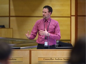 Ward 3 city councillor Andrew Stevens speaks at City Hall in this file photo.