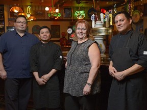 (From left) Kevin McCutcheon, Nelson Diaz, Dorothy Dunn and Roderick Villania work at the Barley Mill.