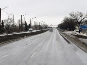 An eastbound look of Ross Avenue between Winnipeg Street and McDonald Street in Regina.  A man died after being hit by a vehicle on  Sunday night, police were called around 7:30 p.m.