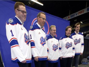 Regina Pats owners (left to right) Anthony Marquart Todd Lumbard, Gavin Semple, Shaun Semple and Jason Drummond, shown in this file photo, are celebrating the team's successful bid to play host to the 2018 Memorial Cup.