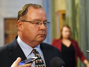 Bill Boyd, at that time Minister Responsible for the Global Transportation Hub (GTH), during a scrum in the Legislative Building on February 03, 2016.