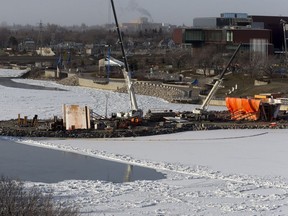 A new traffic bridge under construction across the South Saskatchewan River at Saskatoon on December 8, 2016.