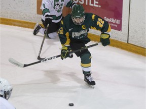 The University of Regina Cougars' Alexis Larson is shown during Friday's Canada West women's hockey playoff game against the University of Saskatchewan Huskies in Saskatoon.