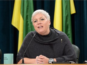 Tina Beaudry-Mellor, social services minister, speaks during an announcement at the Legislative Building.