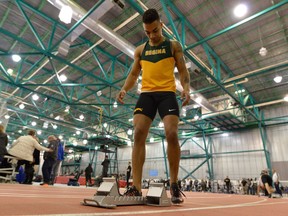 Kahlen Branning of the University of Regina Cougars is shown at the recent Canada West track and field championships at the Fieldhouse. He is destined for U Sports nationals, which begin Thursday in Edmonton.