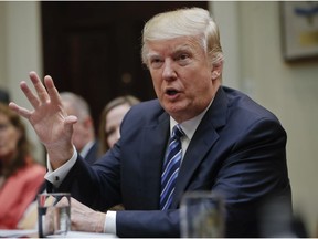 U.S. President Donald Trump speaks in the Roosevelt Room of the White House in Washington, D.C. on Mon., March 13, 2017.