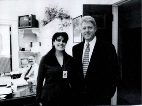 A photograph showing former White House intern Monica Lewinsky meeting President Bill Clinton at a White House function submitted as evidence in documents by the Starr investigation and released by the House Judicary committee September 21, 1998.