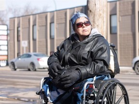 Marlene Bird outside court in Prince Albert on March 21, 2017, during the dangerous offender hearing of Leslie Black, who attacked and burned her in 2014.