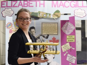 St. Dominic Savio School hosted a Heritage Fair in Regina. Grade 5 student Brianna Shupe did her presentation of Elizabeth MacGill, known as the "Queen of the Hurricanes", was the world's first woman to earn an aeronautical engineering degree.