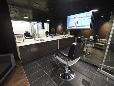 A look at the barber shop during a media tour of the Roughriders' facilities at the New Mosaic Stadium in Regina.