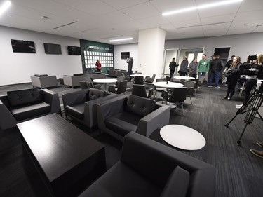 A look at the players lounge during a media tour of the Roughriders' facilities at the New Mosaic Stadium in Regina.