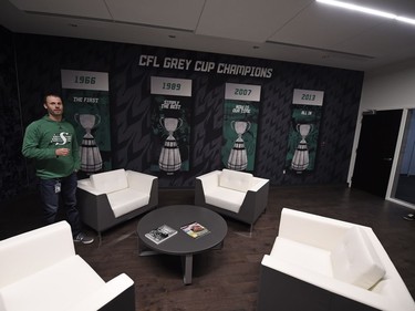 A look for the public entrance to the office space during a media tour of the Roughriders' facilities at the New Mosaic Stadium in Regina.