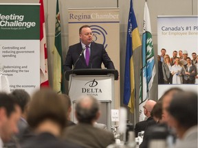 Finance Minister Kevin Doherty speaks at a Regina Chamber of Commerce lunch at the Delta Hotel.