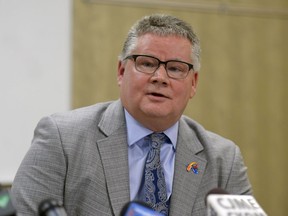 Chris Holden, city manager, speaks at a press conference to announce that Ernie Polsom, director of Regina Fire and Protective Services, will be leaving his position. Layne Jackson, a 20-year RFPS veteran, will take over Polsom's role as acting director until a permanent replacement can be found. MICHAEL BELL / Regina Leader-Post.