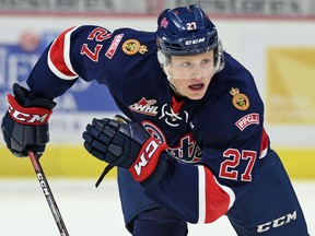 Forward Austin Wagner, shown in this file photo, remains an option to return to the Regina Pats when he's recovered from off-season shoulder surgery.