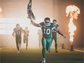 Saskatchewan Roughriders' Henoc Muamba during the TSN shoot at Evraz Place.