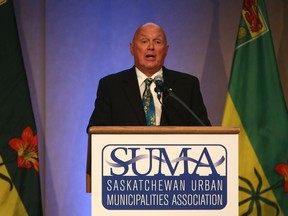 Gordon Barnhart speaks at the SUMA convention at TCU Place in Saskatoon on Feb. 6, 2017.