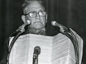 John Tootoosis speaking at the Working Together Conference in a Regina Leader-Post file photo dated Jul. 20, 1982.