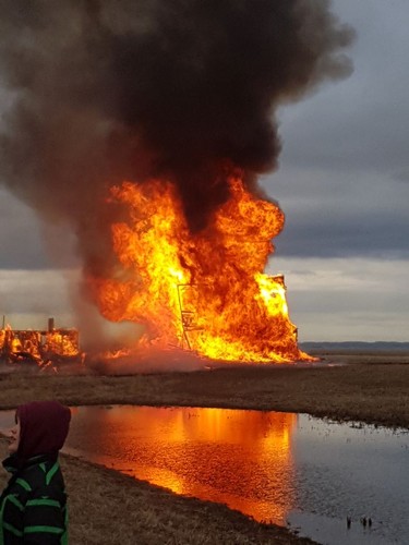 A grain elevator between Elrose and Rosetown in west-central Saskatchewan was burned to the ground April 4, 2017. The owner was unable to find a museum or any other entity to take it on and the building was becoming dangerous. Photos courtesy Stuart Lawrence.