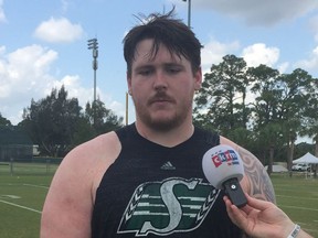 Dlllon Guy answered a lot of questions regarding his surgically repaired knee at the Riders mini-camp.