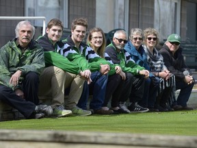 Doug Normand, 1st vice-president of the Regina Lawn Bowling Club, left, and other members of the club sit at the Leslie Lawn Bowling Greens. The facility was saved from cuts in the amended 2017 city budget.
