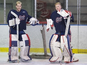 Dean McNabb, left, and Nathan Moore have stood tall in the net for the Regina Pat Canadians in the regular season and playoffs.