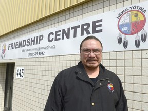 James Desjarlais, a resolution health support worker, stands outside the Newo Yotina Friendship Centre. The centre plans to use a recent FCC Regina Spirit Fund award to buy a van to better serve its clientele. MICHAEL BELL / Regina Leader-Post.