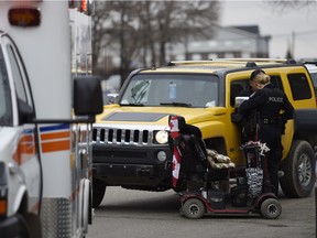 REGINA, SASK :  April 18, 2017  --   The Regina Police Service is continuing an investigation into a downtown collision between an SUV and a scooter. TROY FLEECE / Regina Leader-Post