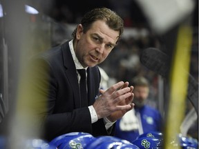 Former Regina Pats star Jamie Heward, shown on the bench last season with the Swift Current Broncos, was an associate coach this season with the Vancouver Giants.