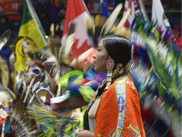 Grand entry at the First Nations University of Canada spring powwow.