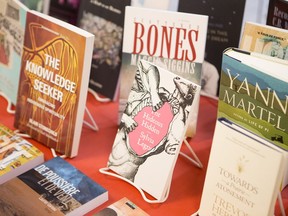 Books nominated for the 2017 Saskatchewan Book Awards shortlist on display at the Frances Morrison Library in Saskatoon, SK on Thursday, February 9, 2017.
