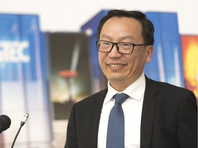 Joe Zhou, CEO of Brightenview Development, smiles after announcing the Global Trade & Exhibition Centre the company plans to build at the Global Transportation Hub.