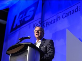 Saskatchewan Premier Brad Wall speaks during the opening of the K+S Potash Canada Bethune Mine near Bethune.