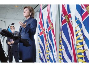 British Columbia Premier Christy Clark addresses the media at her office in Vancouver, B.C., Wednesday, May 10, 2017. Premier Clark narrowly won a minority government in Tuesday's provincial election.