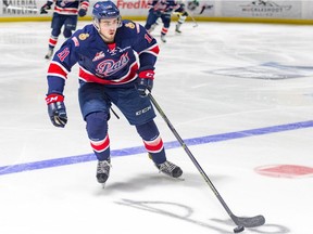 Regina Pats forward Jeff de Wit, shown in action during last season's WHL final, recorded a hat trick Thursday in his team's pre-season opener.