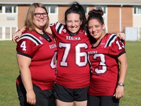 Regina Riot players Amery Deren, Aly Bell and Karlie Jackson are former members of the Saskatoon Valkyries. The Riot and Valkyries are to meet Sunday, 1 p.m., at Taylor Field in the Western Women's Canadian Football League's Prairie Conference final.