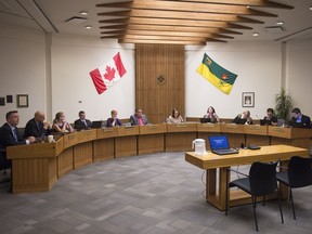 Regina Public Schools trustees at a meeting on April 11, 2017.