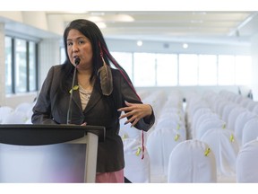 Colleen Whitedeer speaks about her brother, who went missing from Prince Albert in 2014, at the launch of Missing Persons Week.