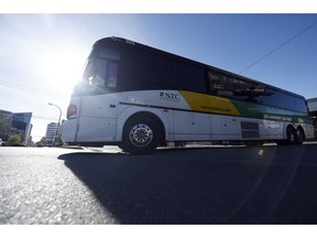 The final Regina outbound STC passenger bus leaves the downtown terminal in Regina.