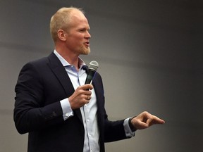 Olympic gold medalist Adam Kreek speaks during the Mayor's Luncheon In Support of Mental Health at the Delta Hotel in Regina.