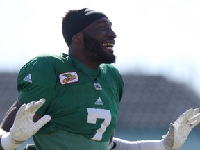 Willie Jefferson, shown here in a 2016 file photo, has been a defensive force for the Riders early in training camp.