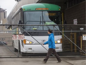 A Saskatchewan Transportation Company (STC) bus departs the depot in Saskatoon on Tuesday, March 28, 2017.