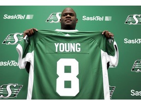 Vince Young's greatest moment as a Saskatchewan Roughrider was likely his introduction at a media conference in March.