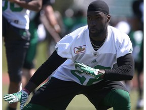 Tailback Greg Morris stretches it out during the Riders' training camp in Saskatoon.