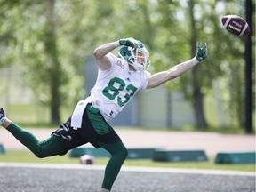 Receiver Mitchell Picton, show in this file photo from earlier in the Riders' training camp, was Murray's Monster on Tuesday.