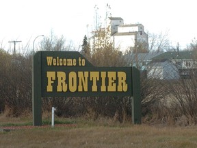 The welcome sign to Frontier, in southwestern Saskatchewan, in 2005.