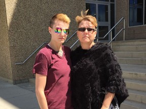 Stephanie Gartel (left) and her mother Michele Dietzmann stand in front of Regina Provincial Court on Monday, June 26, 2017. Gartel was a victim of Robert Acrossthemountain, who was sentenced to 4 1/2 years for armed robbery.