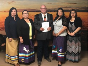 Pheasant Rump Nakota First Nation Coun. Juanita McArthur-BigEagle, Coun. Misty McArthur, Chief Ira McArthur, Coun. Julie Kakakaway and Coun. Candace McArthur.